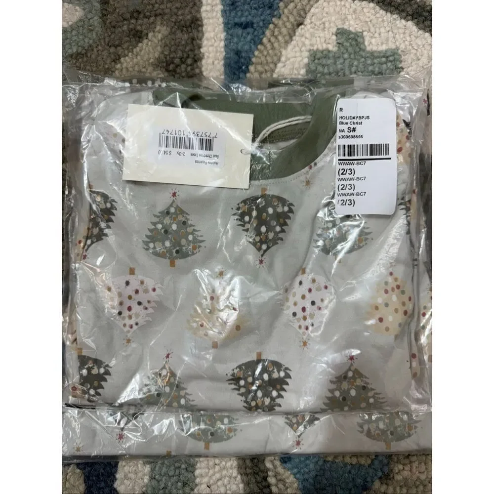 NWT WILD WAWA Holiday Pajamas, Blue Christmas Trees, Pima Cotton 2/3